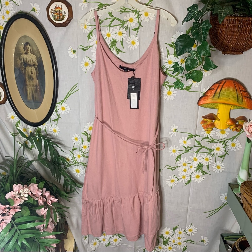 Vero moda pink linen ruffle hem strappy midi dress - Picture 3 of 7